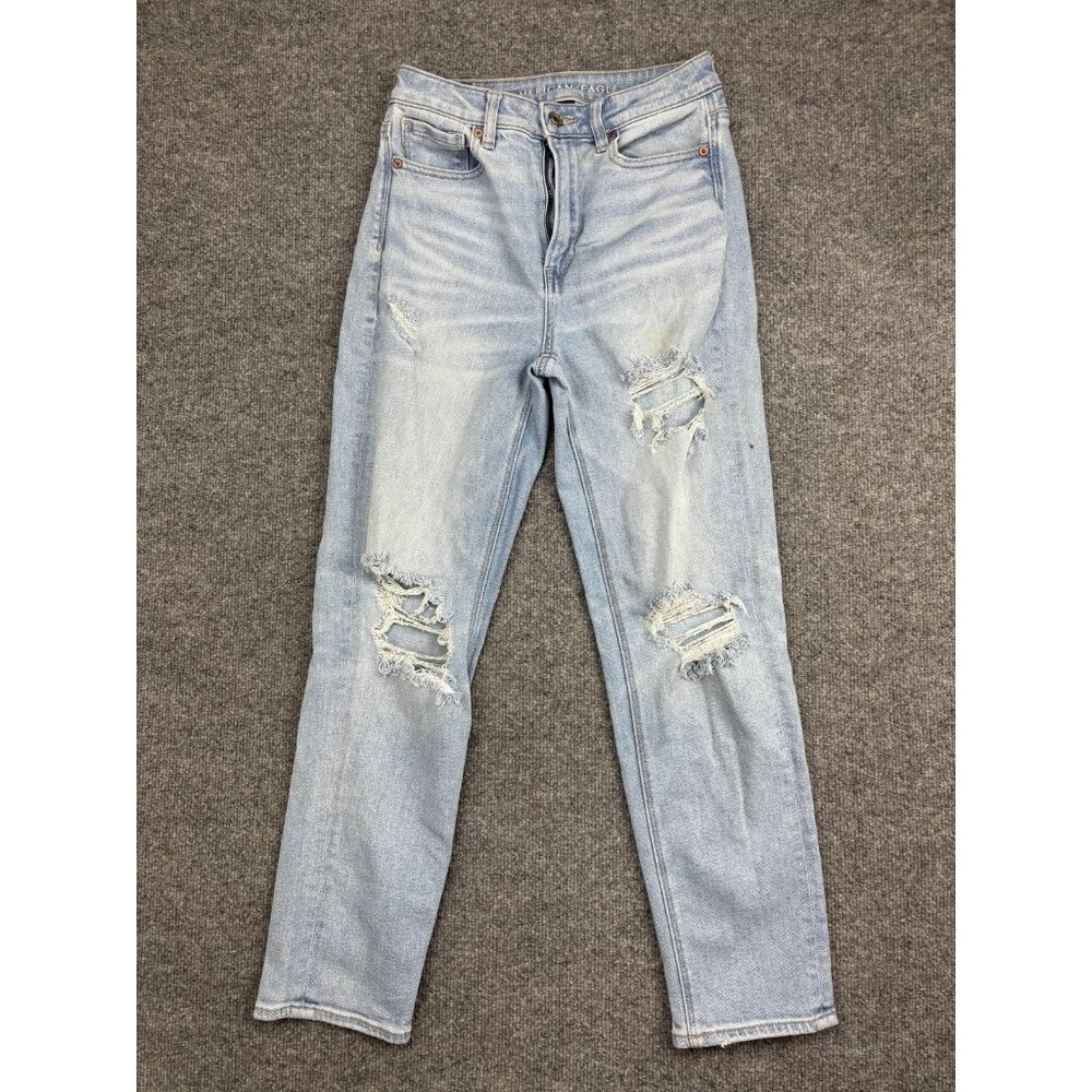 American Eagle Jeans Womens‎ 2 Light Wash Mom Straight High Rise Distressed